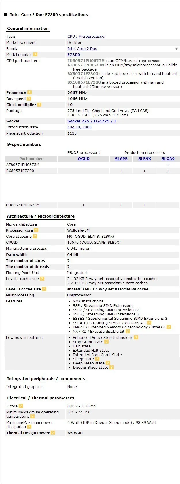 Для процессора Core 2 Intel Core 2 Duo E7300(2,66 ГГц/3 м/1066 ГГц) Socket 775