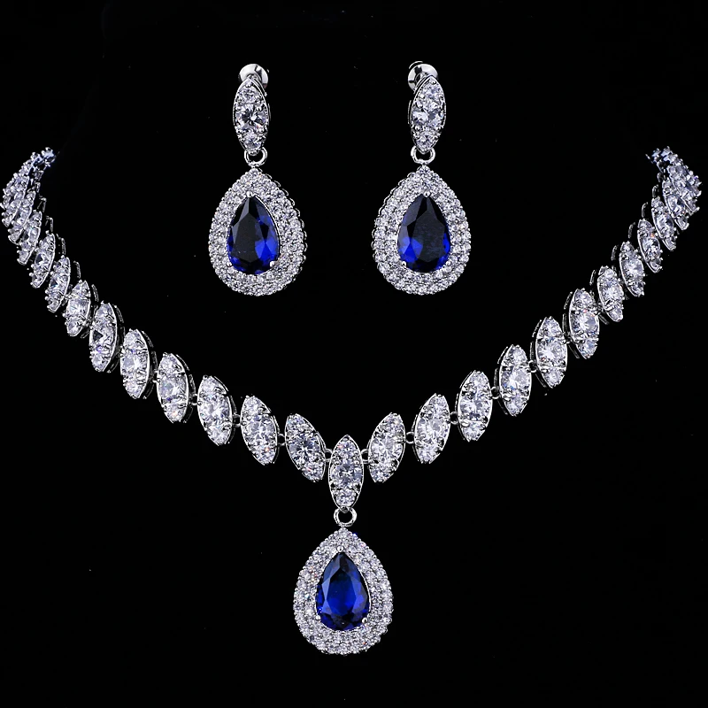Emmaya Simulated Bridal Silver Necklace Sets 5 Colors Wedding Jewelry Parure Bijoux Femme Party Gift bridal jewelry sets