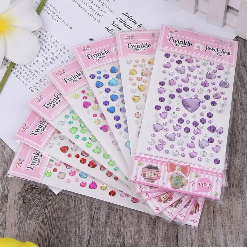 

HBB 1PC Heart Shape Crystal Diamond Sticker DIY Decal Mobile Art Self Adhesive Scrapbooking Stickers Baby Kids Toy