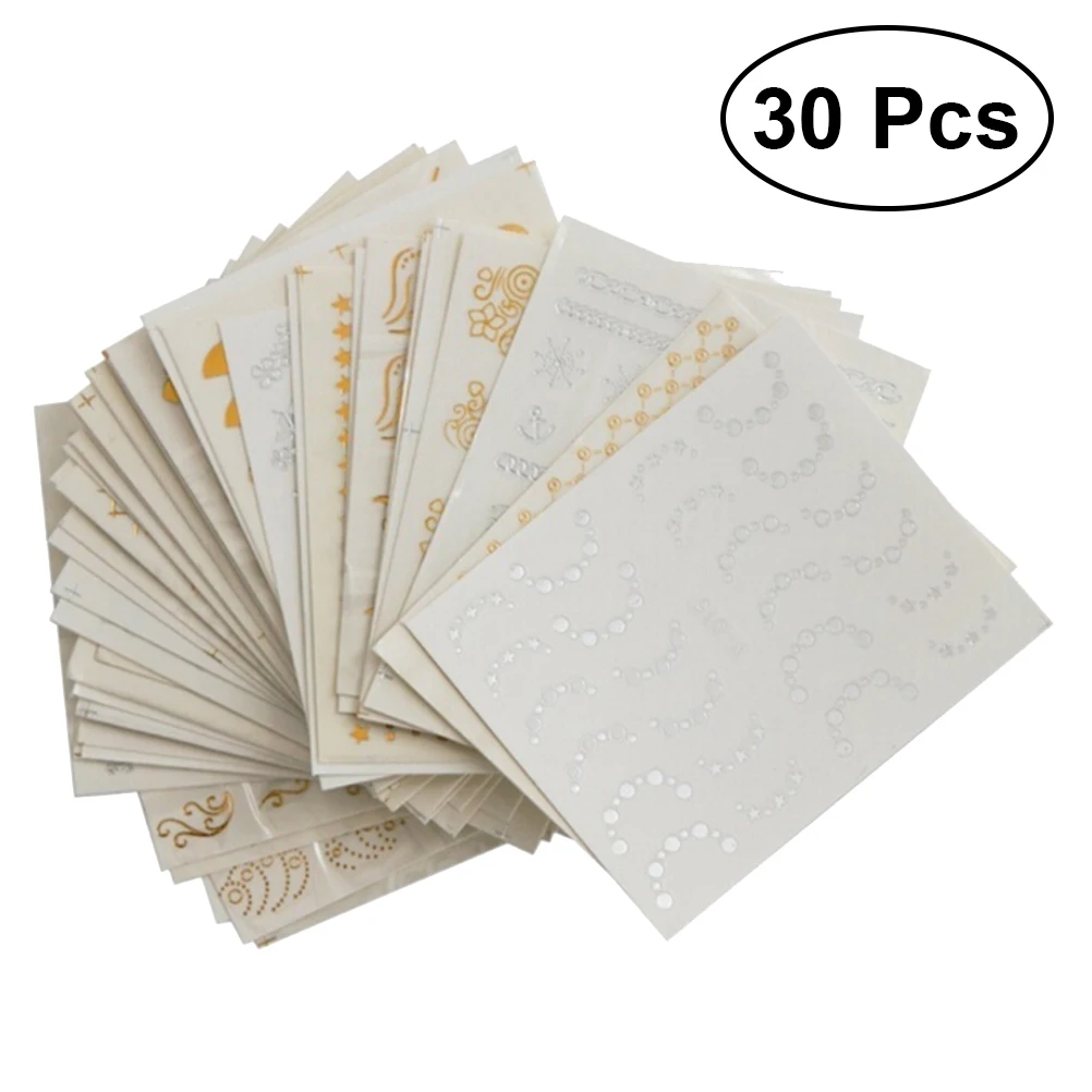 

ETEREAUTY 30 Sheets Golden Silver Nail Art Stickers DIY Nail Decals Craft Manicure Decoration Nail Sticker Mixed Styles