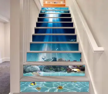 

Free shipping 3D ocean world decoration Photo Mural Vinyl Decal Poster Waterproof for Living Room Home Decor 13Pcs/set