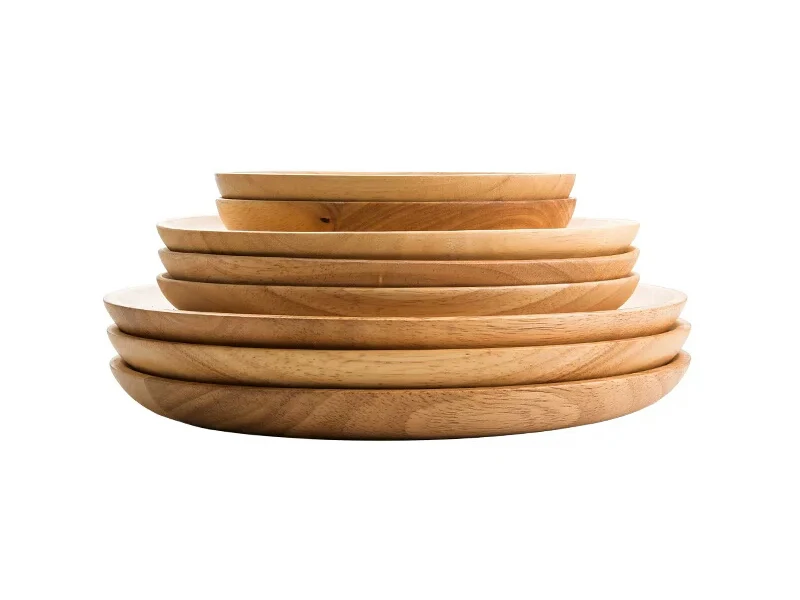 Round Wooden Plates Large Small Wood Serving Tray Tea Plate Wood Dessert Cake Dishes Salad Plate Wood Kitchen Utensils Tableware (6)
