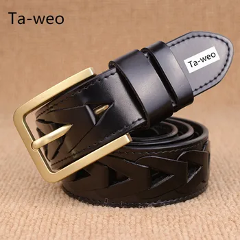 

Fashion Cowhide Leather Braided Belts For Women Men's Pin Buckle Belt High Quality Belts Width 3.8CM Black Brown