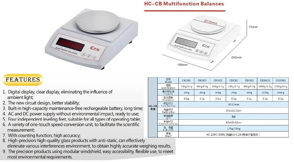 HC-CB20001 электронные лабораторные весы, цифровой баланс, лабораторный баланс, диапазон 2 кг, Разрешение 0,1 г