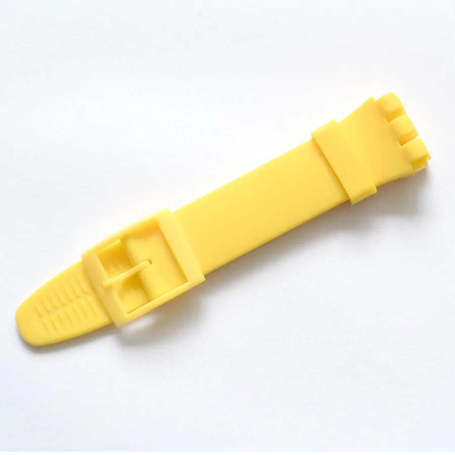 High Quality Black White Navy Brown 17mm 19mm 20mm Silicone Rubber Watchband For Swatch Colorful Rubber strap plastic buckle