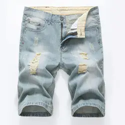 QMGOOD летние рваные джинсы до колена однотонные ковбойские шорты мужские модные мужские большие размеры джинсовые прямые мужские джинсовые