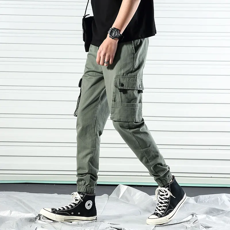 

Mens Multi-Pockets Pants Slim Fit Fashion Men Cargo Pants Elastic Waist Casual Pants Men Pantalones Hombres