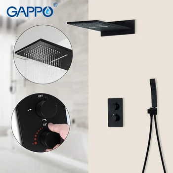 

GAPPO black Thermostatic Shower system faucet waterfall bathroom mixer rainfall bath set shower faucet 3 function shower mixer