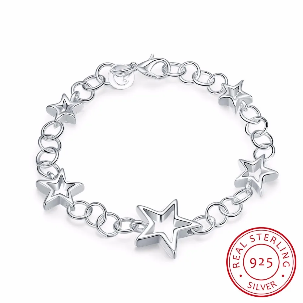 

Lekani 1pcs 925 Sterling Silver Hollow Star Bracelets & Bangles New Fashion Pentagram Bracelet For Women Cuff Party Gift