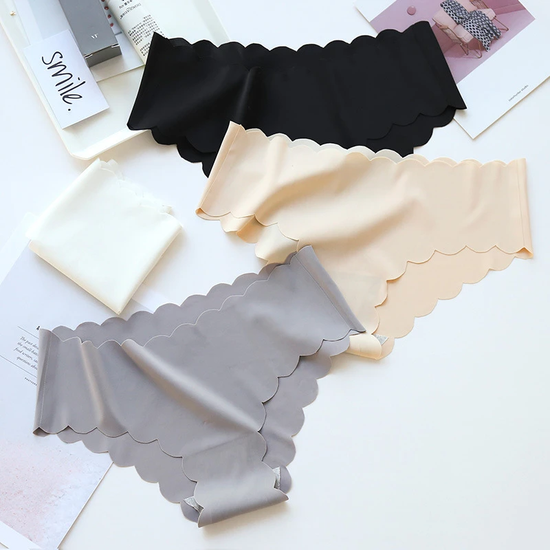 

Ladie panties one-piece seamless ice silk wave sexy low waist cotton bottom ladies briefs soft silky quality women's underwear