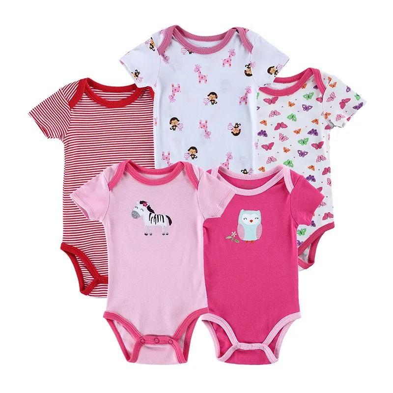15503 5PCS Baby Girl Clothing Set Baby Bodysuit Summer Cotton Baby Boy Short Sleeve 100%Cotton Printed Style Jumpsuit  Mother & Kids
