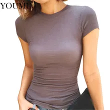 Для женщин летние одноцветные футболки короткий рукав o-образным вырезом хлопок Повседневное футболка уличная Тонкий Топы разноцветный 045-938