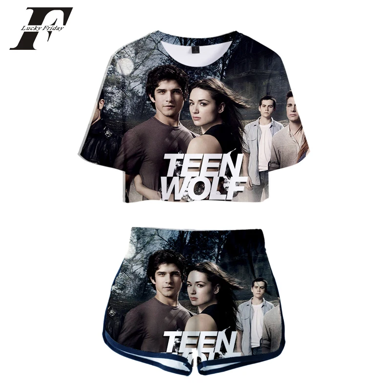 

2019 teen Wolf 3D Style two piece set men women HIP HOP Tv Series 2 piece set women tracksuit women Shirt Casual Summer Set