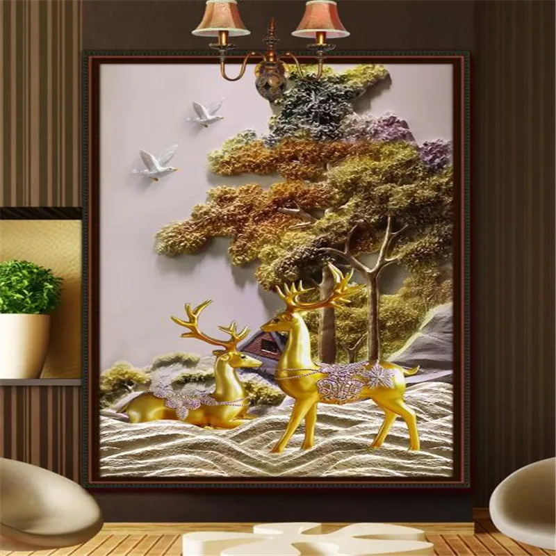 3D three-dimensional embossed fortune tree elk porch professional production mural wholesale wallpaper custom photo wall | Обустройство