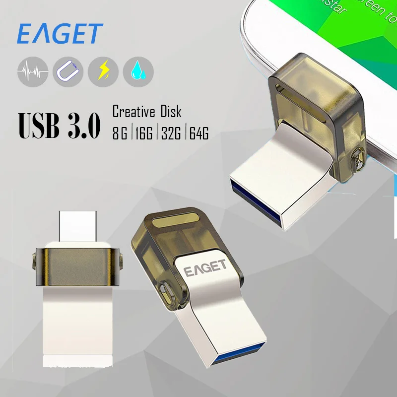 Флеш-накопитель usb 3,0 Eaget v60 OTG pass h2test, смартфон, планшет, ПК, 16 ГБ, usb 3,0, флеш-накопитель, внешний накопитель, флешка