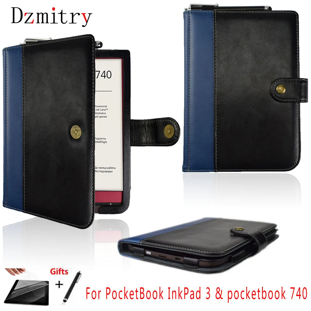 Чехол-книжка с откидной крышкой для Pocketbook InkPad 3 и PocketBook 740(7,"-дюймов), Карманный кожаный чехол с магнитной застежкой, Чехол+ пленка+ ручка