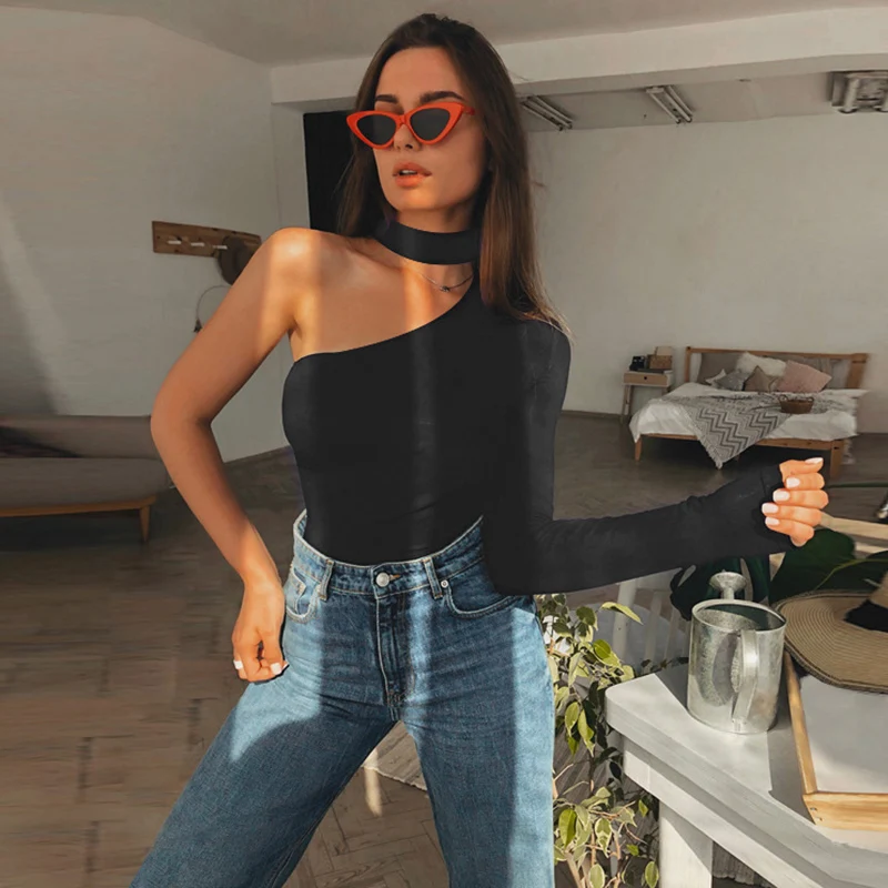 

New Halter One-shoulder Sexy Bodysuit Women New Fashion Spring Summer Solid Bodycon Casual Bodysuit Tops umpsuit Catsuit Romper