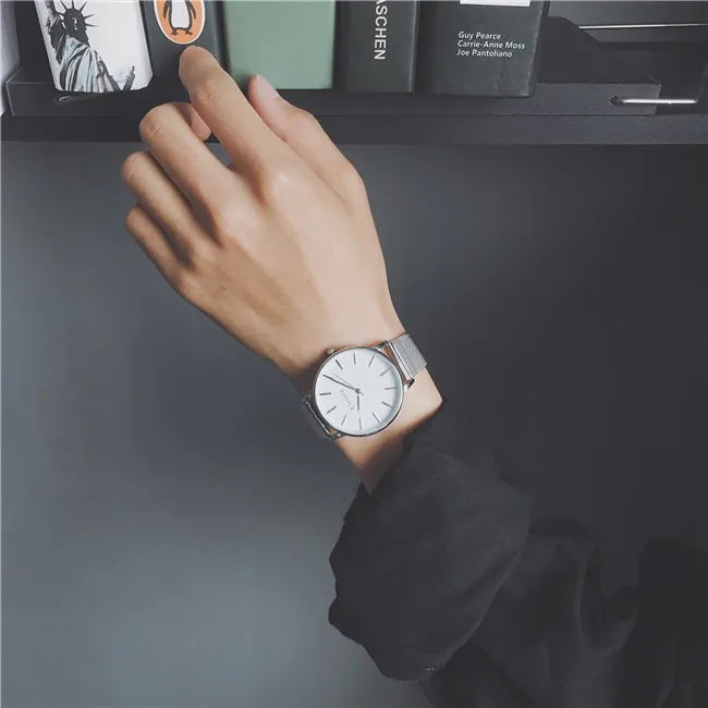 Модные кварцевые часы с золотым сетчатым ремешком для мужчин и женщин Ulzzang люксовый бренд минималистичные женские наручные часы простые женские часы