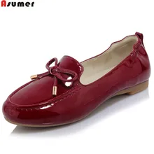 ASUMER/Новинка года; модные туфли на плоской подошве; цвет черный, красный, абрикосовый; сезон весна-осень; повседневные удобные женские туфли на плоской подошве из свиной кожи