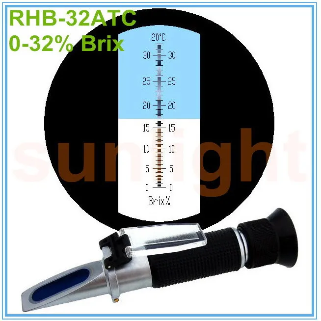 Лидер продаж 10 шт./лот RHB-32ATC 0-32% рефрактометр Брикса с пластиковой розничной коробкой