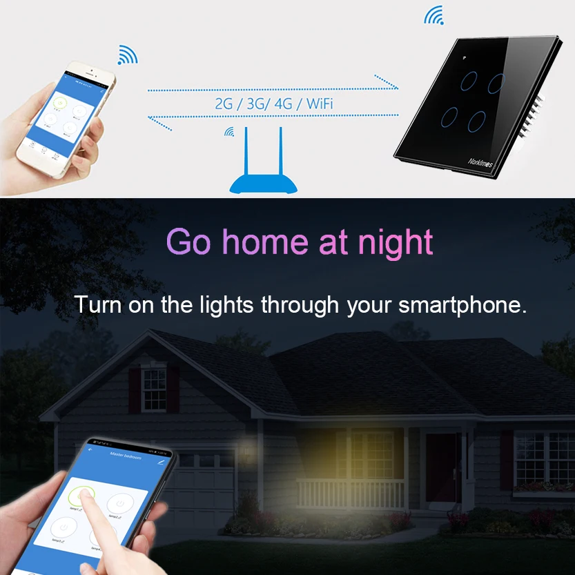 ЕС Великобритания умный Wifi настенный сенсорный выключатель света 4 банды 1 способ 2 пути сенсорный/WiFi/приложение удаленный контроллер для умного дома работа с Alexa