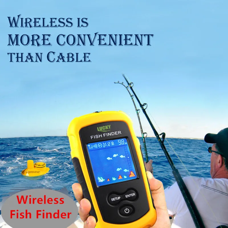

Lucky FFW1108-1 Portable 100m Wireless Fish Finder Alarm 40M/130FT Sonar Depth Ocean River 060