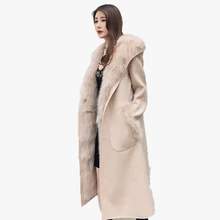 Осенне-зимняя куртка женская одежда пальто из натурального меха шерстяная куртка подкладка из лисьего меха с капюшоном Корейская приталенная двухсторонняя одежда ZT606