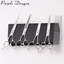 Z3006 Left-Hand Suit 7 Purple Dragon 440C Grooming For Dogs UP&Down Curved Shears Cutting Shears Thinning Scissors Pets Shears 6 5 inch purple dragon dog grooming cutting curved thinning scissors case safety rounded serrated tip pets shears set