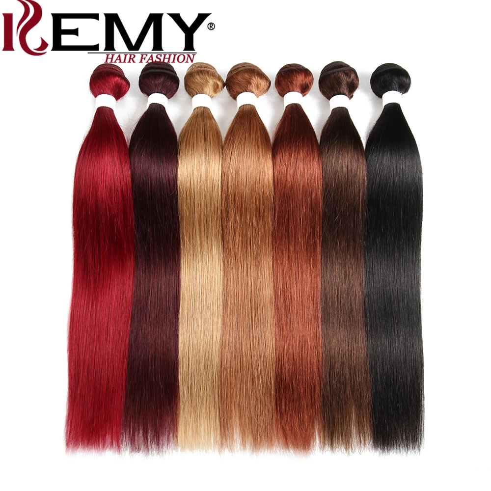 Black Brown Red Human Hair Weave Bundles KEMY HAIR 8-26 Inch Brazilian Straight Non-Remy Hair Extension Can Buy 2 or 3 Bundles