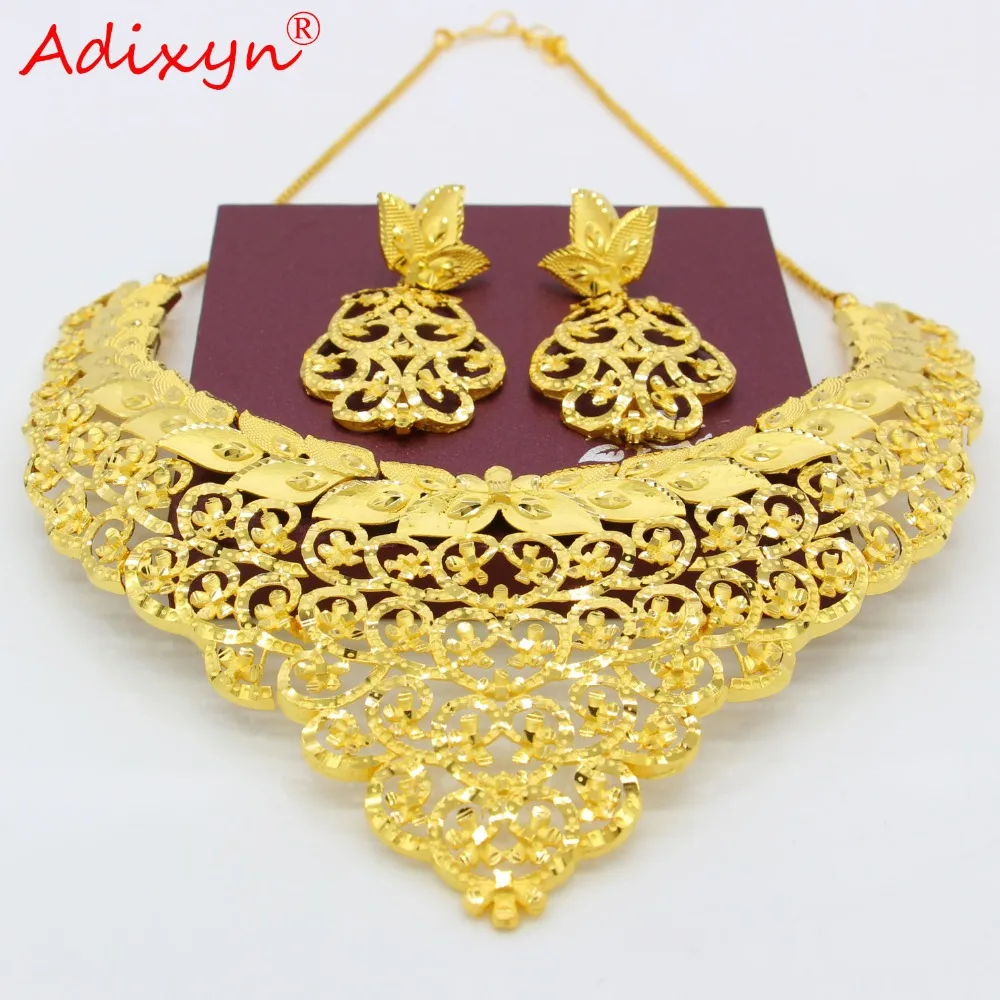 Adixyn новые роскошные Чокеры ожерелье серьги набор ювелирных изделий золотой цвет арабский/Эфиопский/Африканский/Дубай женщин девушек подарки N03141