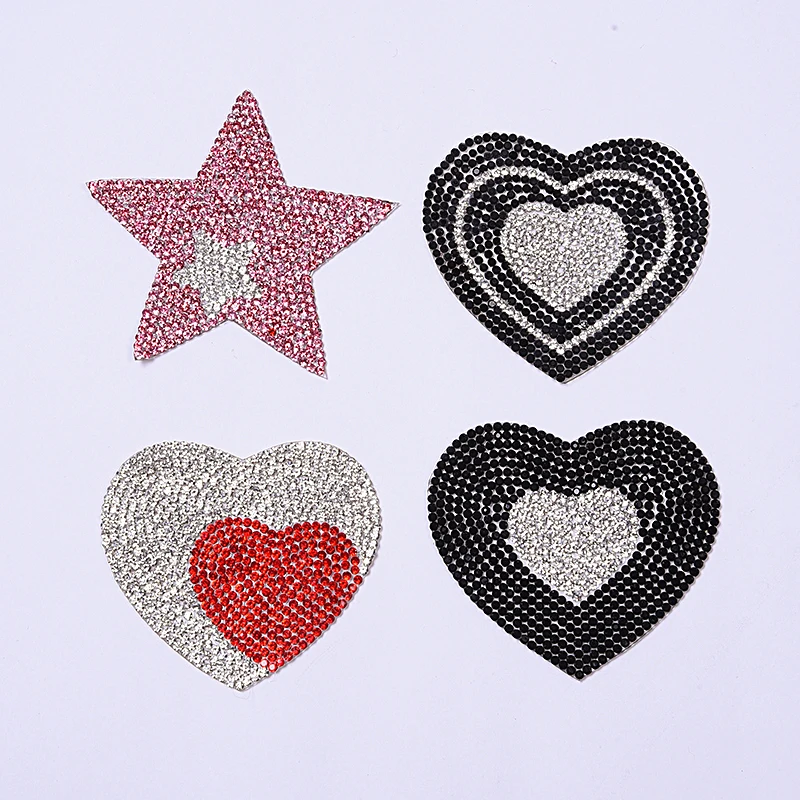 

star love heart design hotfix rhinestone motif iron on patches applique for heat transfer clothing shoe bag diy