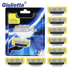 Giulietta GF4-0540 бритвенные лезвия для мужчин 8 шт./лот 4 слоя нержавеющая сталь ручная безопасность бритва лезвие голова хромой De Rasoir