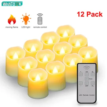 

Battery LED Flameless Candles Remote Control Electric Tea Lights Fake Velas Warm White Flame Votive Timer Tealight Home Decor