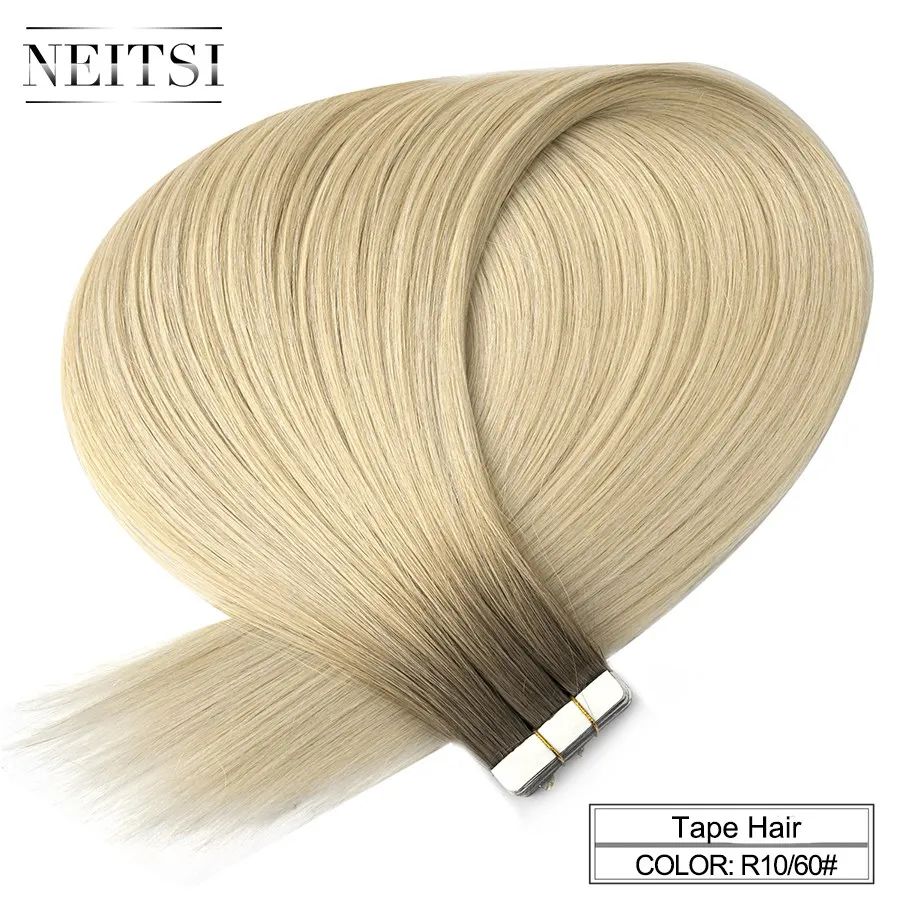 Neitsi 10 шт. Remy лента для наращивания человеческих волос, двойной нарисованный клей, прямые волосы, Уток 1" 20" 2", много цветов - Цвет: R10-60