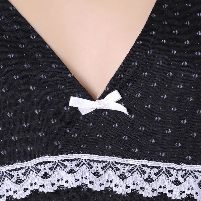 Women nightgowns female sleepshirt spring new summer 100% cotton lady nightdress mum lounge S M L XL black blue white