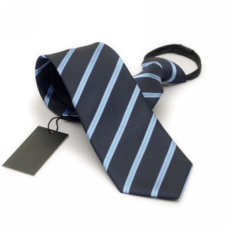 Новый синий полосатый молния галстук 8 см ленивый галстук легко вытащить Для мужчин коммерческих формальный костюм свадебные галстуки
