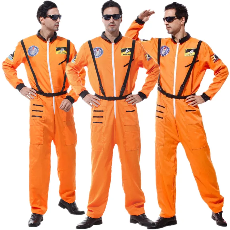 

Christmas Carnival Halloween Air Force Astronaut Costume for Adult Man Masquerade Party Fancy Dress Orange Pilot Cosplay Clothes