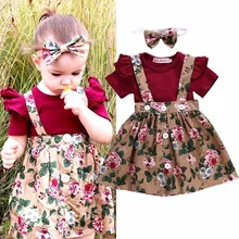 

Cotton 3Pcs Infant Toddler Baby Girls Clothes Short Sleeve Rompers Jumpsuit+Strap Floral Overall Dress with Headband Outfits Set