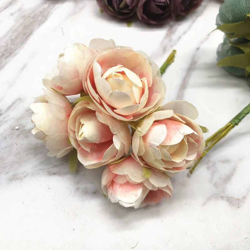 YOOROMER 6 pieces 2.5cm rose flower head silk Artificial Flowers For Wedding Decoration DIY Decorative Wreath Fake Flowers
