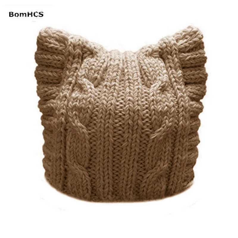 BomHCS, ручная работа, вязаная женская шапка с кошачьими ушками - Цвет: LIGHT COFFEE
