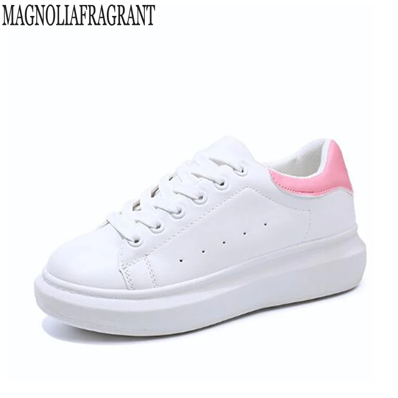 

2018 New Women White shoes Casual Shoes For Women Flat Shoes Ladies Lacing Loafers Non-slip Heighten fashion 4 colors SK-001