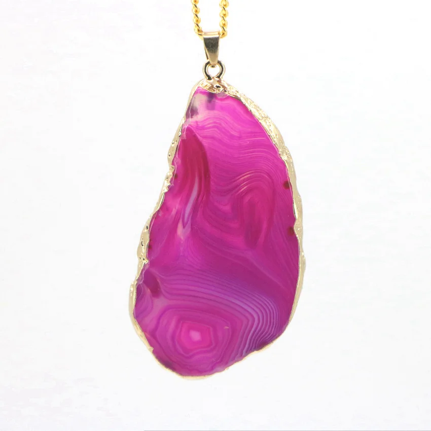 Gilt necklace of Natural Rose Red Agate Pendant (7)