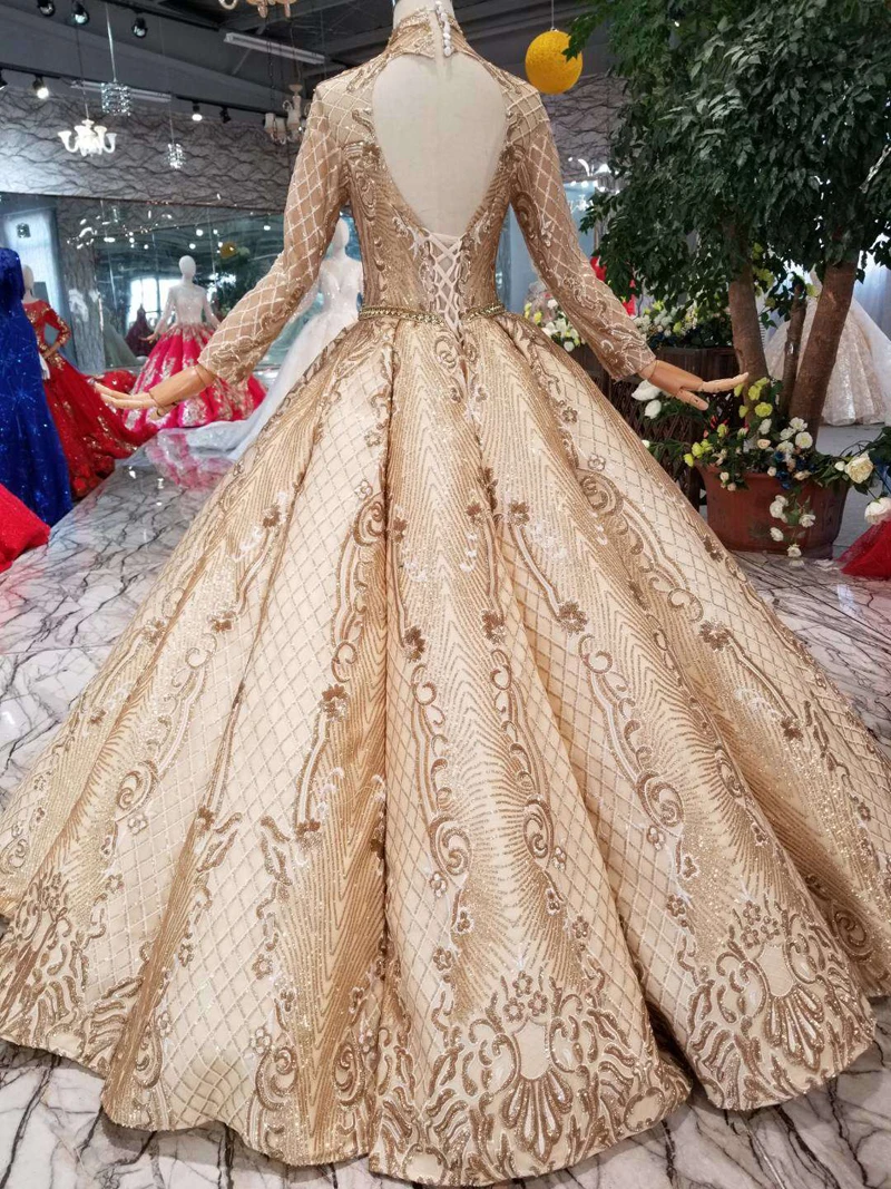 YuNuo 2019 королевский качество роскошные свадебное платье элегантный прекрасное бальное платье с длинным рукавом Высокий воротник Пол Длина