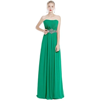 

Chiffon Long Dress for Wedding Bridesmaid High Waist with Crystal Sash Elegant Pleated Slim Strapless Dress for Women for Party