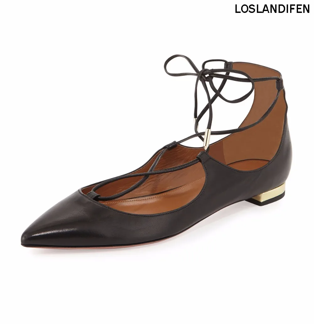 

2018 New Elegant Style Ladies Womens Ladies Handmade Fashion Dianvito Leather Elegant Ankle Tie Ballet Flats Shoes CKE054