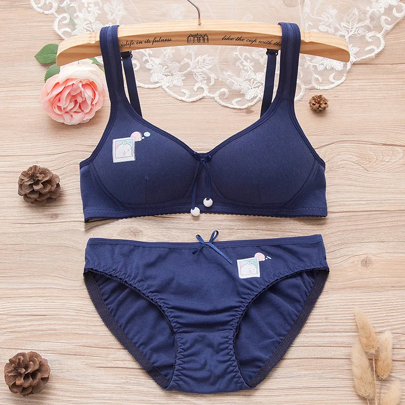 

pretty Bra Set for Girls Teen Kids First Try on Training Bra+Pantie Sets Young Girl Small Breasts Cotton Print Underwear bras
