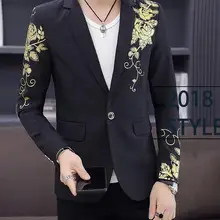 Золотой черный блейзер с цветочным принтом, вечерние, свадебные, праздничные, стильные блейзеры для мужчин, сценические костюмы для певцов, приталенный Блейзер