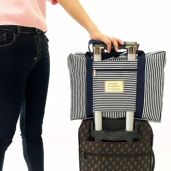 

INS 2018 Christmas Easy Carry Packing Cubes Soft Striped Oxford Travel Totes Casual Waterproof High Capacity Women Travel Bag