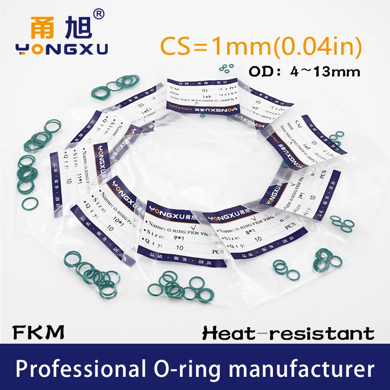 

20PCS/lot Green FKM Rubber O-rings Seals 1mm Thickness 4/5/6/7/8/9/10/11/12/13mm OD O Rings Gasket Rings Fuel organic Washer