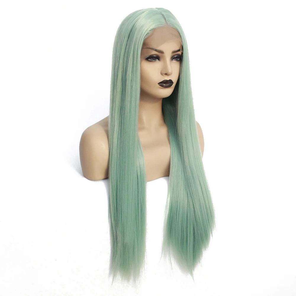 V'NICE длинные прямые реалистичный вид Зеленая мята парик волос термостойкие волокна синтетические кружева спереди коса Косплей парики